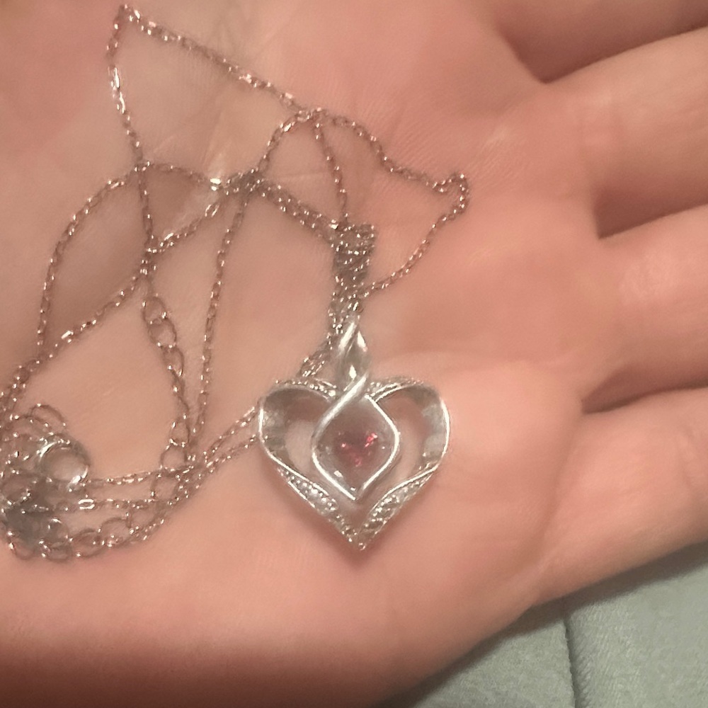 925 Red CZ Heart Pendant Necklace